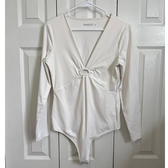 Abercrombie & Fitch cream keyhole long sleeve Soft A&F Collection bodysuit large - Picture 1 of 9